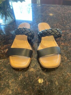 Esprit Black Braided Strap Slide Sandals